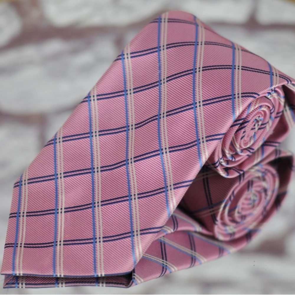 LIKE NEW! JOS A BANK Pink Plaid Men's Tie - Picture 4 of 4